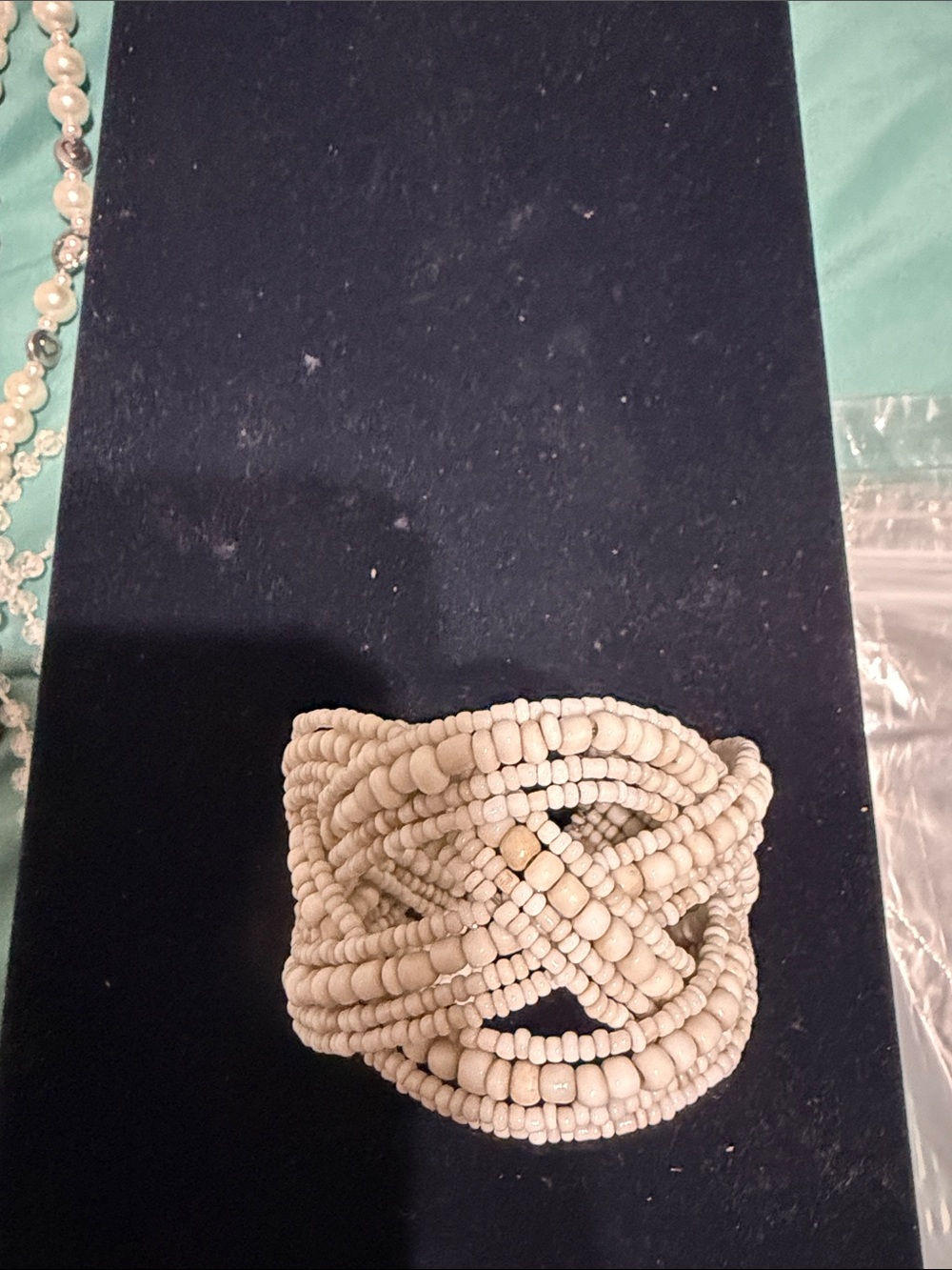 Handmade Cream Beaded Stretch Bracelet